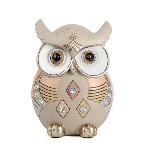 Owl Statue Home Decor, Vintage Resin Figurine with Crystals for Shelf, Boho Decorations for Living Room Office Desk, Unique Gifts for Women Bird Lovers - color: Multicolor