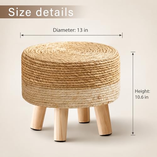 Wimarsbon Round Foot Stool Natural Seagrass Poufs Ottoman Hand Weave Footrest Stool for Couch Desk Extra Seat Step Stool with Solid Wood Legs for Hallway Patio Lounge White - color: White, size: 13"D x 13"W x 10.6"H