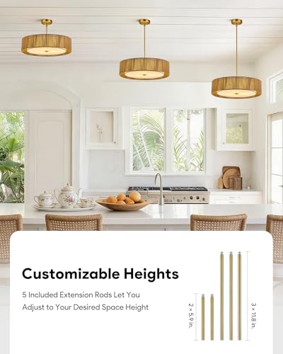 VONLUCE 20" Boho Rattan Chandelier, 4-Light Drum Chandelier with 2-Tier Woven Lampshade, Rattan Ceiling Light for Dining Room Bedroom Living Room with E26 Sockets, Gold Finish, ETL Certified - color: Gold, size: 20inch