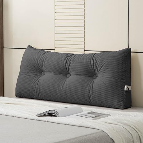 Headboard Pillow Bed Wedge Pillow for Headboard with Side Pockets Dorm Headboard Twin XL Long Back Pillow for Bed Bolster Pillow for Mattress Gap Filler - color: Grey