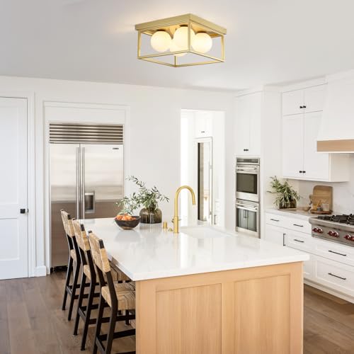 Flush Mount Ceiling Light Fixtures,4-Light Gold Semi Flush Mount Ceiling Light,12.6" Mid Century Light Fixture for Hallway Kitchen Entryway Bedroom Living Room - color: 4 Light Gold