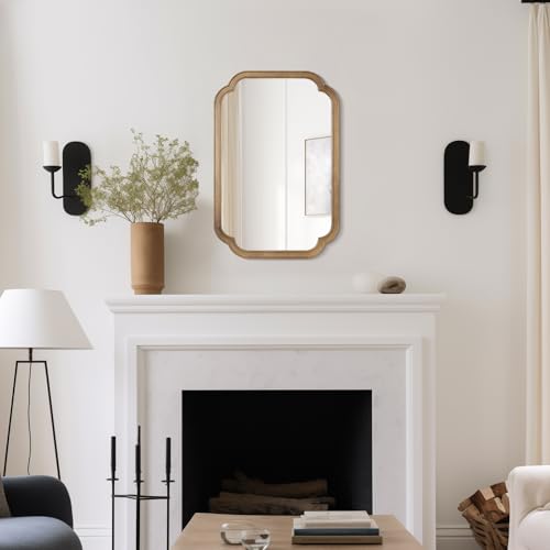 WallBeyond 20" x 30" Rounded Corner Arch Wall Mirror with Wood Frame for Entryway, Living Room or Bedroom Home Decor - Light Woodgrain, Honey-Colored - color: Honeya New, size: 30"L x 20"W