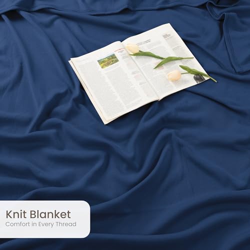 Utopia Bedding Knit Blanket King Size (90x102 Inches, Navy) Soft Lightweight Jersey Breathable Sweatshirt Blanket for Bed,Couch & Sofa - color: Navy, size: King
