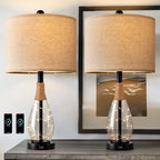 OYEARS 23" Table Lamps for Living Room Set of 2 Bedside Lamps for Night Stands Bedroom Lamps Farmhouse Rattan Boho Lamp Glass Nightlight End Table Lamp with USB C+A (Black),Two Light Points - color: Farmhouse Black