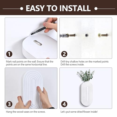 2PCS Wood Wall Planter for Indoor Plants, Wooden Hanging Planter for Dried Flowers and Artificial Greenery Plants,Wood Pocket Vase for Living Room,Bedroom,Bathroom (White) - color: White