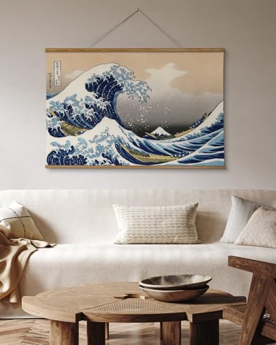 VIYYIEA Extra Large Size Canvas Wall Art, 36x54 The Great Wave off Kanagawa Scroll Hanging Japanese Print, Famous Artwork for Living Room, Bedroom, or Office - color: The Great Wave off Kanagawa