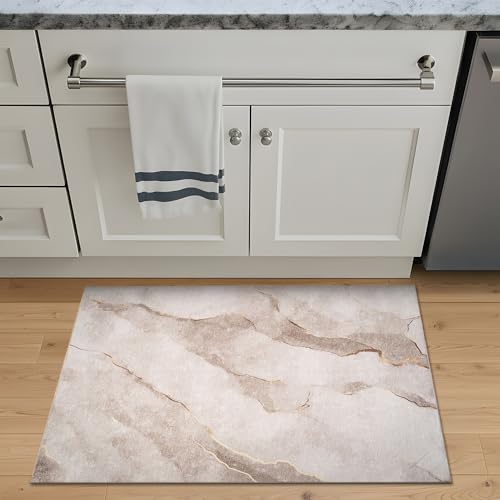 Bloom Rugs Washable Non-Slip 2x3 Rug - Ivory/Gold Modern Abstract Area Rug for Living Room, Bedroom, Dining Room, and Kitchen - Exact Size: 2' x 3' - color: Ivory / Gold, size: 2' x 3' (Rectangular)