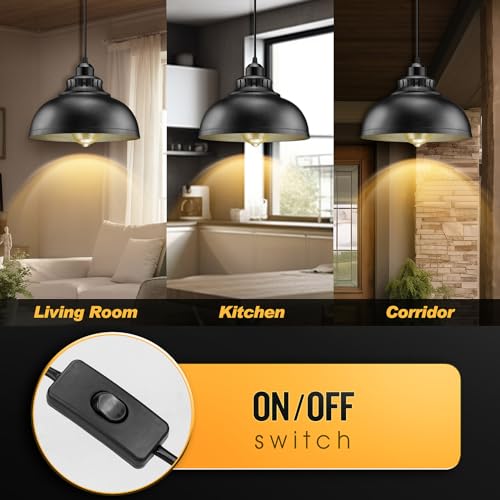 Plug in Pendant Light, 15FT Hanging Lights with Plug in Cord, On/Off Switch, Industrial Pendant Light with Plug in Cord, Metal Hanging Lamps for Living Room, Kitchen - color: Big black