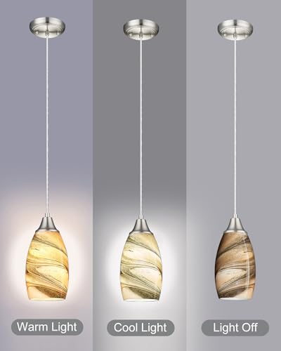 karyfine Mini Pendant Lights Kitchen Island Light Brown Glass Lamp Shade Hand Blown Glass Pendant Light with Brush Nickel Finish Adjustable Cord for Kitchen Over Sink, Dining Room (Light Brown-1P) - color: Light Brown-1Pack