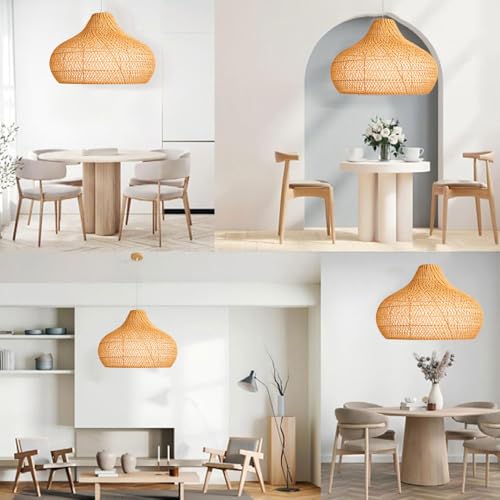 Natural Rattan Pendant Light for Kitchen Island, Ceiling Light Wicker Lampshade Lantern 14.1" Bamboo Lamp Hanging Light Ceiling Lighting Fixture Suitable for E26/27 Lamp Holder - color: Natural