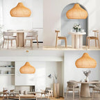 Natural Rattan Pendant Light for Kitchen Island, Ceiling Light Wicker Lampshade Lantern 14.1" Bamboo Lamp Hanging Light Ceiling Lighting Fixture Suitable for E26/27 Lamp Holder - color: Natural
