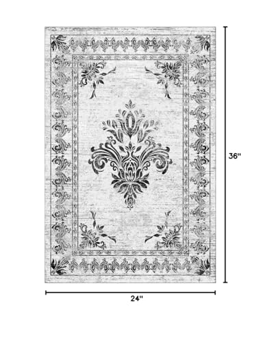 Black Grey Distressed Traditional Medallion Area Rug for Livingroom Bedroom Washable Soft Antique Rug Under Dining Table Retro Accent Office Kitchen Carpet Mat 2x3 - color: I, size: 2' x 3' (Rectangular)