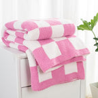 Carriediosa Checkered Throw Blanket 50" X 60", 400GSM Ultra Soft Microfiber Fuzzy Fluffy Reversible Cute Preppy Knitted Blankets Cozy Plush Fall Throws for Couch, Bed, Sofa, Hot Pink - color: Check - Hot Pink, size: 50" X 60"