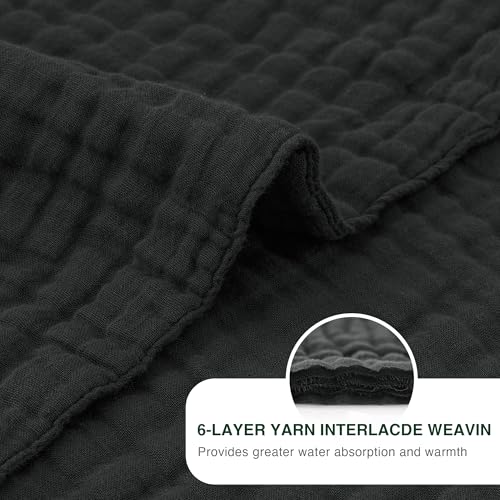 Love's cabin 100% Cotton Muslin Blanket, 6 Layer Lightweight Breathable Gauze Twin Size Blanket 60 x 80 Inches, Soft Summer Blanket for Bed or Couch, Black - color: Black, size: Twin(60"x80")
