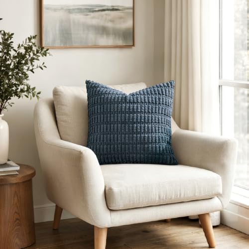 MIULEE Pack of 2 Corduroy Decorative Throw Pillow Covers 16x16 Inch Soft Boho Striped Pillow Covers Modern Farmhouse Home Decor for Summer Coastal Sofa Living Room Couch Bed Blue - color: Blue, size: 16" x 16" (Pack of 2)