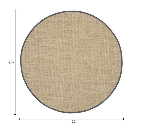 SAFAVIEH Area Rug 6' Round - Natural Fiber Collection - Natural & Dark Grey, Seagrass, Basketweave Pattern with Border (NF114Q) - color: Natural/Dark Grey, size: 6' (Round)