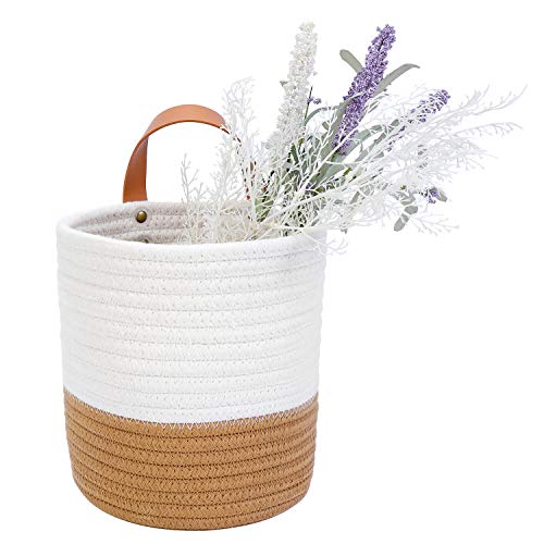 Hanging Basket - Wall Hanging Baskets for Organizing - Hanging Storage Woven Wall Basket - Small Wicker Wall Baskets for Wall Decor - Hanging Planter Baskets 6.3" x 7" (White and Brown) - color: White and Brown