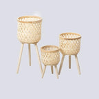 Nordic Style Rattan Flower Pot Indoor Balcony Living Room Plant Green Flowers Hand-Woven Wooden Tall Floor Flower Stand (Beige, 9.7x17inch(24.5x43cm))