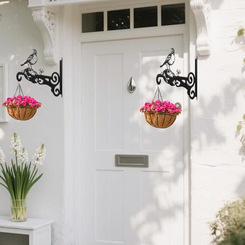 4-Pack Aesthetic Wall Plant Hanger Indoor and Outdoor – 10 Inch Metal Hanging Plant Bracket with Beautiful Bird Pattern – Heavy Duty Plant Hooks for Hanging Plants, Bird Feeder, Wind Chime, Lantern - size: 4-Pack Style 2