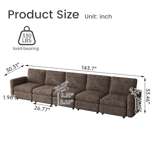 Guyii Modern 5 Seater Sectional Sofa Brown Modular Couch 5 Pieces Comfy Backrest&Deep Seat 5 People Sofa for Living Room Apartment - color: Brown, size: 5 seater