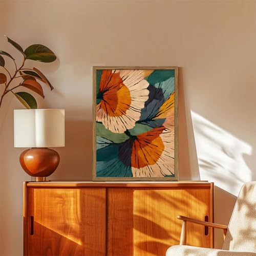 Framed Abstract Floral Wall Art, Boho Vintage Flower Pictures Wall Decor, Mid Century Modern Botanical Paintings Canvas Prints for Living Room Bedroom Office 12x16 inch - color: Abstract Floral, size: 16"L x 12"W