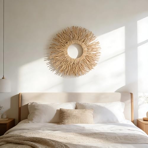 BDJBXK Large Boho Wall Art Decor – Unique Handmade Sunburst Mulberry Branch 27in Wall Art for Living Room, Bedroom, Office, Farmhouse & Home Décor