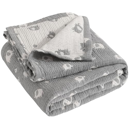 NTBAY 3 Layer Muslin Cotton Toddler Blanket, Jacquard Reversible Nursery Bed Blanket, Super Soft and Thermal for All Seasons, Decoration Gift, 30"x40", Dark Grey Elephant - color: Dark Grey Elephant, size: 30x40 Inch (Pack of 1)