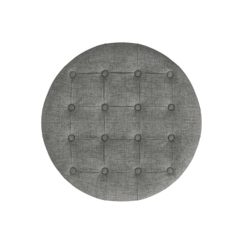 HomePop 25" Button Tufted Round Storage Ottoman - Gray Woven - color: Gray Woven