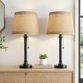 Oneach 19.5” Table Lamps Set of 2, Pull Chain Switch Bedside Table Lamps, Farmhouse Nightstand Lamp with Unique Natural Shade, Small Lamp for Living Room, Bedroom, Home Office, Nursery - color: Dark Browm-2Pack