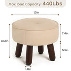 oakvivo 13in Small Foot Stool Ottoman, Round Faux Leather Foot Rest for Couch, Under Desk Pouf Footstool Footrest with Non-Skid Rubber Legs for Ling Room, Bedroom, 13''L x 13''W x 10.2''H, Beige - color: Beige