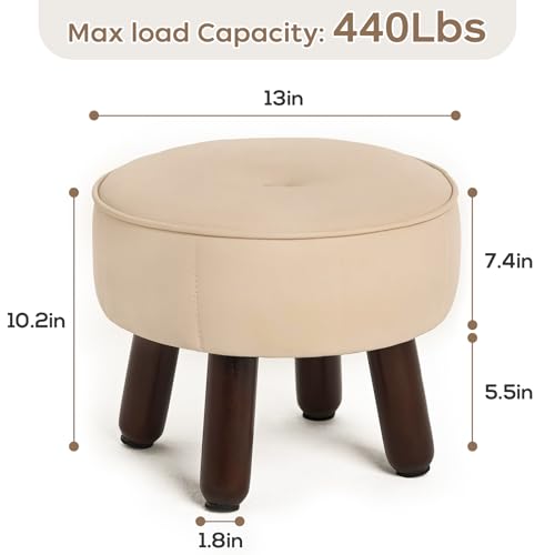 oakvivo 13in Small Foot Stool Ottoman, Round Faux Leather Foot Rest for Couch, Under Desk Pouf Footstool Footrest with Non-Skid Rubber Legs for Ling Room, Bedroom, 13''L x 13''W x 10.2''H, Beige - color: Beige
