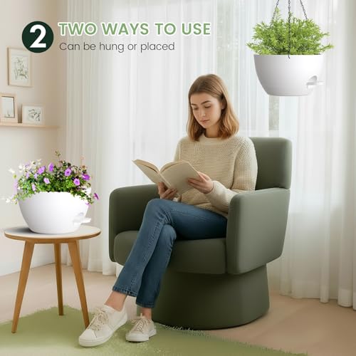 3 Pack 10 Hanging Flower Pots with Chains Self Watering Plastic Planters for Indoor Outdoor Plants, Sturdy Triangular Iron Chain Design for Garden PorchPlastic Hanging Flower pots (3, White) - color: White