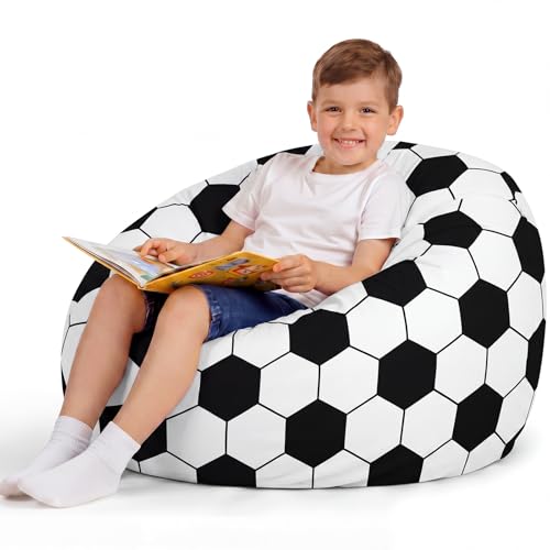 Boao 27'' Large Soccer Bean Bag Chairs Cover (No Filling) Washable Stuffed Animal Storage Beanbag Chair Canvas Bean Bag Cover with Zipper for Organizing Plush Toys Textile Sack - color: Football, size: 27 Inches