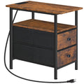 HOOBRO End Table with Charging Station, Narrow Side Table, Nightstand with 2 Non-Woven Drawers, Slim Sofa Side Table, for Small Spaces, Living Room, Bedroom, Rustic Brown and Black BF486UBZ01 - color: Rustic Brown + Black, size: 11.8"L x 18.9"W x 23.6"H