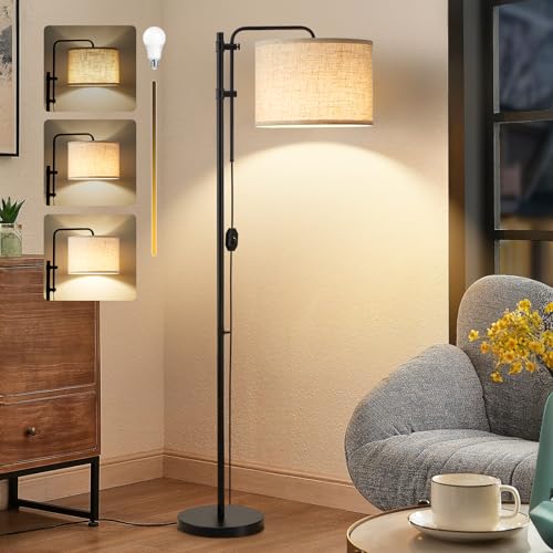 GyroVu Floor Lamp for Living Room, Adjustable Height Standing Lamps with 350° Rotate Beige Lampshade, 67.5-Inch Modern Tall Lamp Dimmable Floor Lamps for Corner Bedroom Home Office (Bulb Included) - color: Linen Fabric Shade