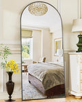 Antok 58" x19” Arched Full Length Floor Mirror, Black Aluminum Frame, Free Standing/Wall Mount/Leaning for Bedroom, Living Room, Dressing Room