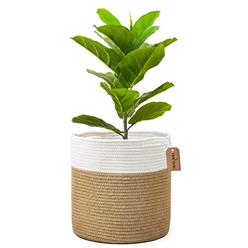 TIMEYARD Jute Rope Plant Basket Large Modern Woven Basket for 11'' Flower Pot Floor Indoor Planters, 12''x12'' Storage Baskets Rustic Home Decor White and Jute - color: Jute Mixed White, size: 12" x 12"
