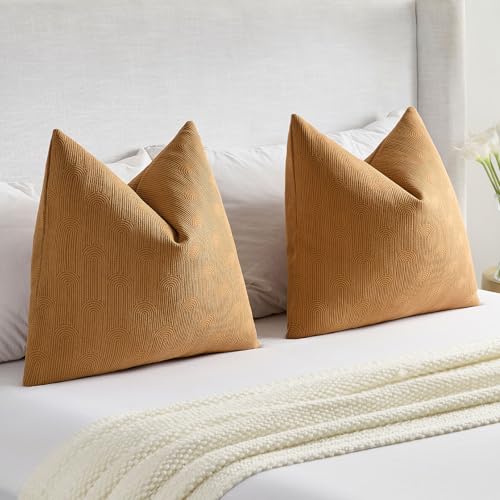 FUTEI Pack of 2 Chenille Decorative Throw Pillow Covers 18x18 Inch,Soft Cozy Striped Geometric Patterns Cushion Case,Modern Home Decor for Couch Bed Living Room,Bronze - color: Bronze, size: 18" x 18" (Pack of 2)