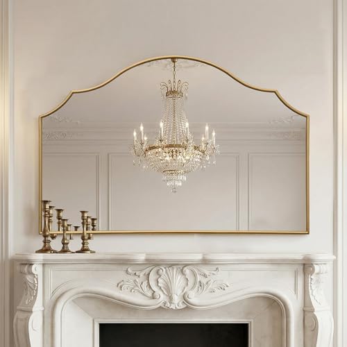 Besdomus Large Scalloped Gold Mirror: 47"x31" Modern Minimalist Wood Frame Wall Mirror - Decorative Vanity Arched for Bathroom/Dresser/Entryway/Fireplace/Living Room - Stylish Home Decor - color: Gold Leaf, size: 31"L x 47"W