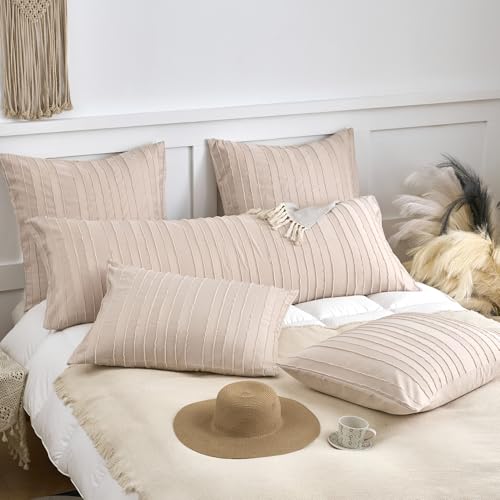 Standard Pillow Shams 2 Pack, Standard Size Pillowcases, Soft Microfiber Geometric Striped Boho Pillow Covers with Envelope Closure, Cream, 20x26 Inches (No Insert) - color: Cream-stripe, size: Standard(20*26)