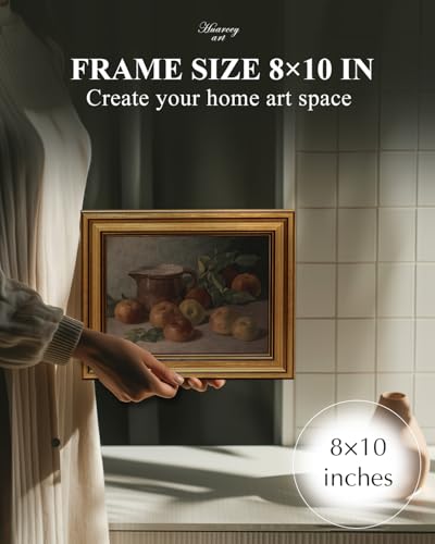 HUARCEY Gold Framed Vintage Wall Art for Living Room Harvest Apples Still Life Oil Painting Artwork Shelf Decor Abstract Picture Canvas Print Farmhouse Fruit Wall Decor Bedroom Kitchen Bathroom 8"x10" - color: Apple, size: 10"L x 8"W