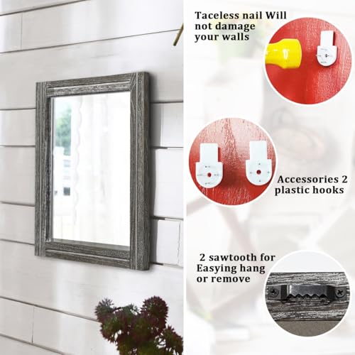 AAZZKANG Mirrors for Wall with Wooden Frame Rustic Wall Mirror Rectangular Decorative for Bedroom Bathroom Living Room Entryway Hanging - color: Dark Gray, size: 16"L x 12"W
