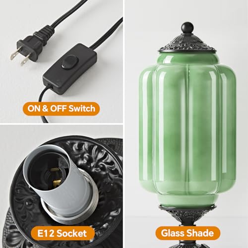Milk Glass Table Lamp, Touch Control with USB Charging Port Vintage Bedside Desk Lamp Stepless Dimming for Bedroom Living Room Nightstand Led Bulbs Included （Green）