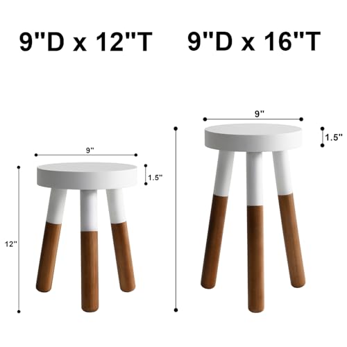 LitaEther 9" Reverse Dipped Wood Plant Stand, Wood Accent Stool,Milking Stool Set (12"+16" Tall) - size: 12"+16" Tall