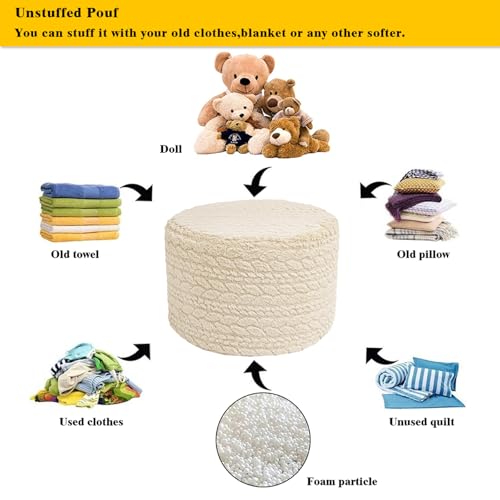 Asuprui 20x14 Inch Unstuffed Ottoman Pouf Cover – Lightweight Foot Rest, Floor Bean Bag Chair, Storage Pouf for Living Room, Bedroom & Balcony (Filler Not Included) (Cream) - color: Cream