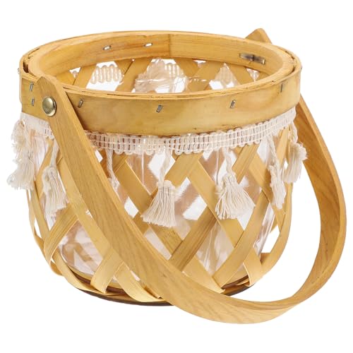 GLEAVI Woven Flower Basket with Handle, Multi-Purpose Handcrafted Planter Basket for Indoor Plants, Rustic Hollow Round Design, Natural Material Organizer for Home Garden