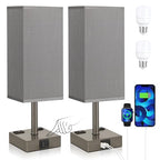 aooshine Dark Grey Touch Lamps Set of 2 - Nightstand Lamp with USB-C + A Charge Ports & AC Outlets, 3-Way Dimmable Bedside Lamp, Small Table Lamp Light for Bedroom (Bulb Included) - color: Grey-Grey
