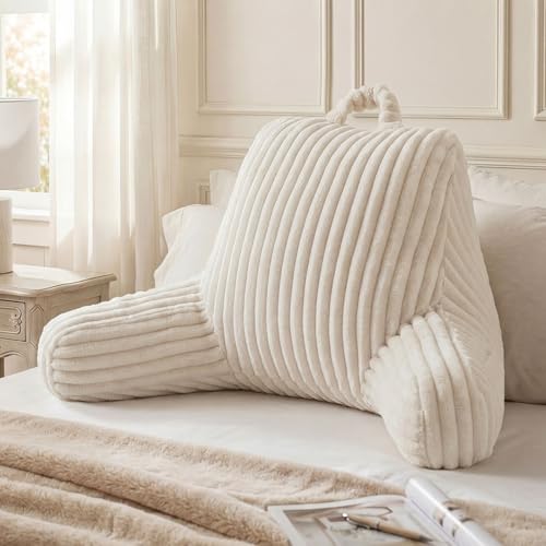 Blissful Diary Reading Pillow for Sitting in Bed, Large Flannel Back Pillow Bed Sitting Up for Adult & Children, Backrest Cushion for Sit Up in Couch or Floor, Dorm Essentials, Cream White - color: Fuzzy Cream White, size: Large(20inch)
