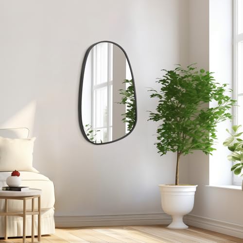 Black Irregular Bathroom Mirror for Wall, Aluminum Alloy Frame Asymmetrical Mirrors Brushed Metal Vanity Wall Mounted Mirror for LivingRoom Bedroom Room Home Decor Large 26"x14" - color: Black-irregular 11(26"x14")
