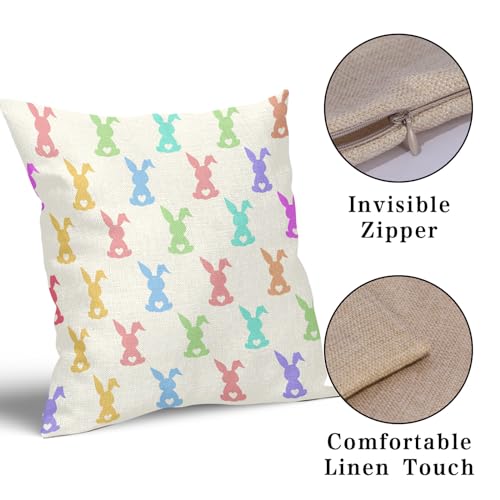 Easter Cute Rabbits Pillow Covers 16x16 Inches Colorful Bunny Throw Pillow Case Set of 2 Easter Spring Pillow Cover Cotton Linen Cushion Cover for Home Couch Sofa Bedroom Livingroom - color: Colorful Bunny231123, size: 16" x 16" (Pack of 2)